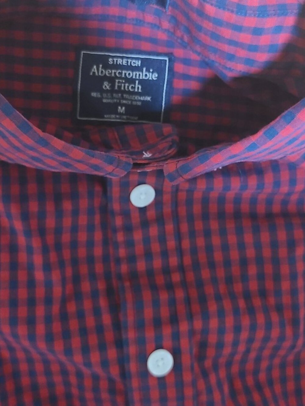 Abercrombie & Fitch Mens Red Blue Gingham Check Button Down Shirt M